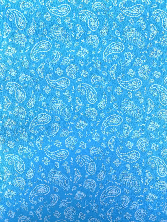 Blue Bandanna Paisley Leather Designer Fabric for Sewing Custom Upholstery