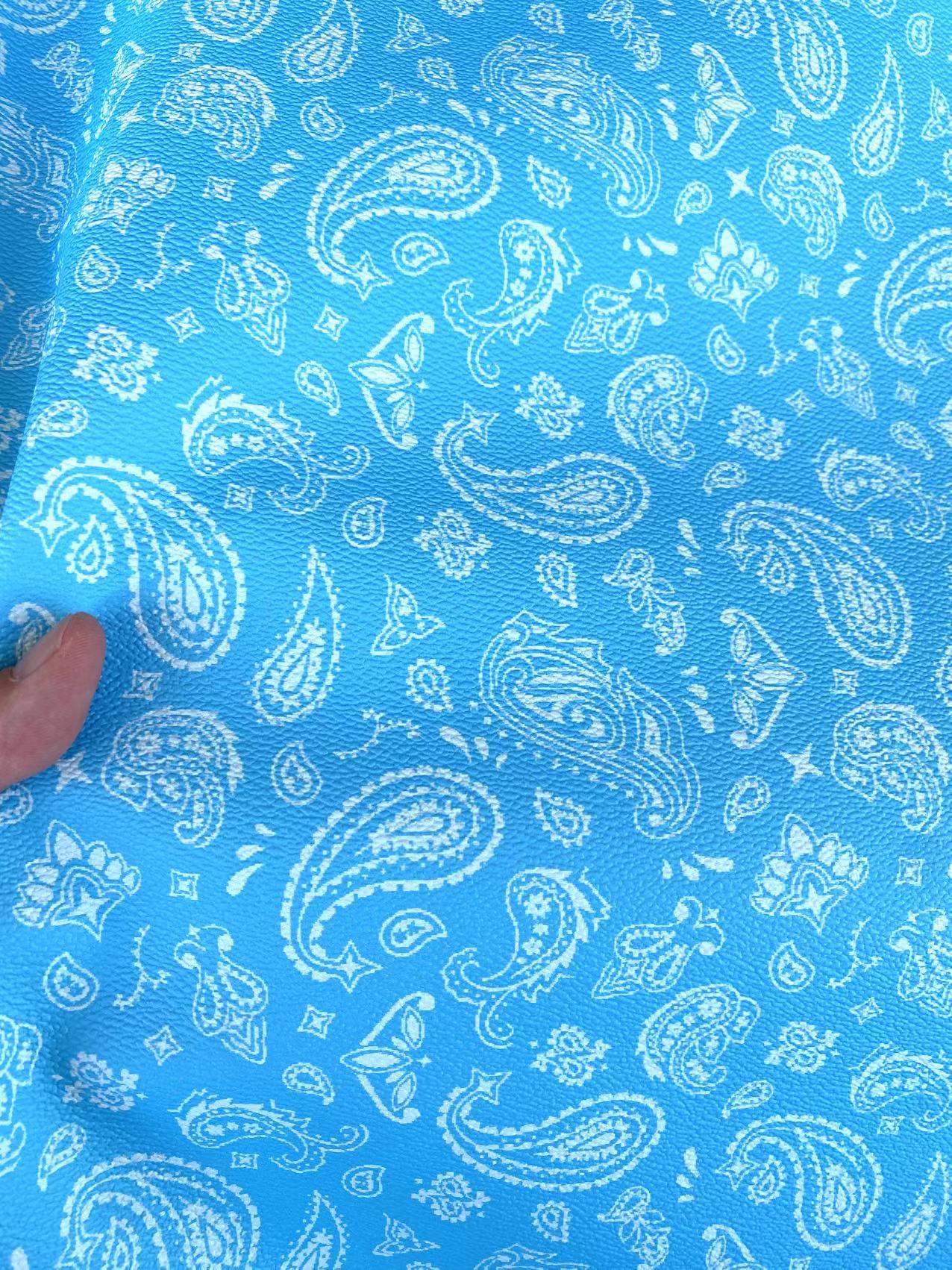 Blue Bandanna Paisley Leather Designer Fabric for Sewing Custom Upholstery