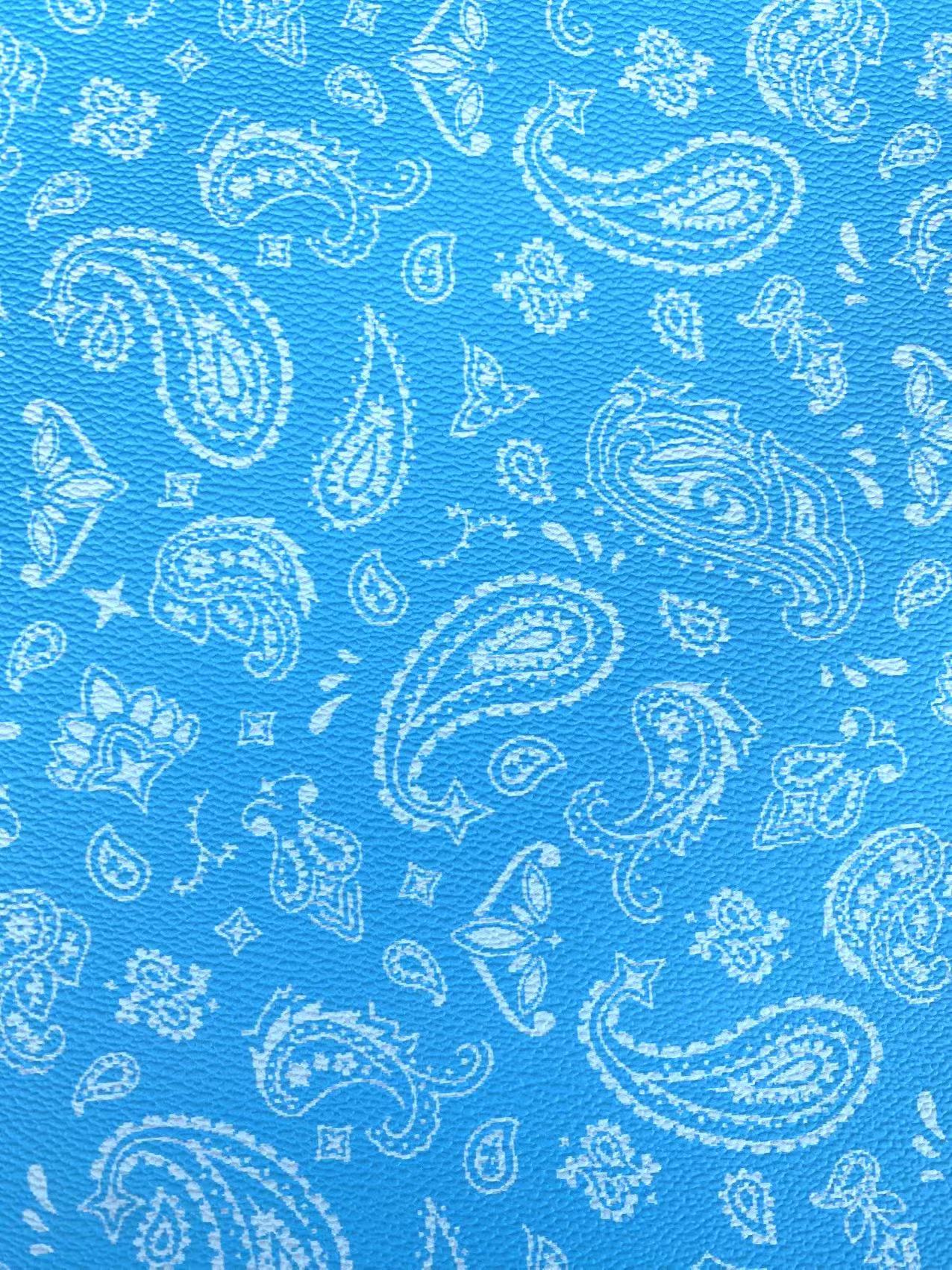 Blue Bandanna Paisley Leather Designer Fabric for Sewing Custom Upholstery