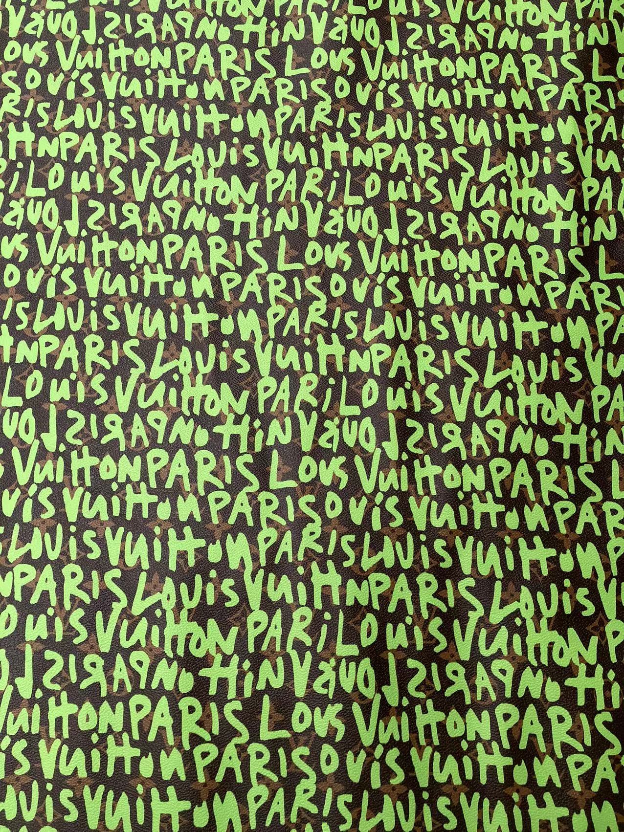 Green Graffiti LV Vinyl Leather for Custom Sneakers Handcrafted