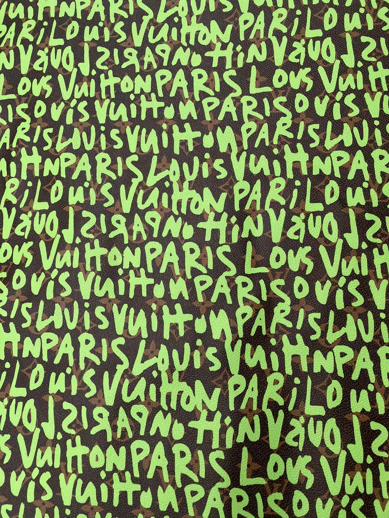 Green Graffiti LV Vinyl Leather for Custom Sneakers Handcrafted