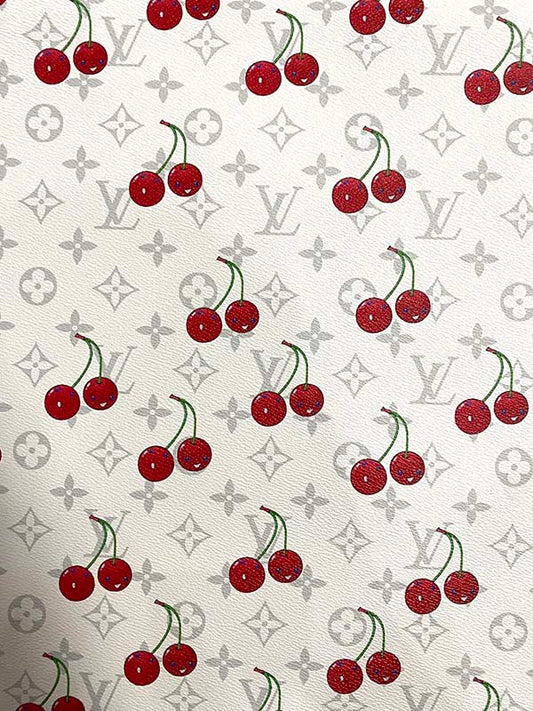 White Grey Cherry Takashi Murakami LV Leather Designer Fabric