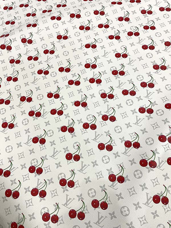 White Grey Cherry Takashi Murakami LV Leather Designer Fabric