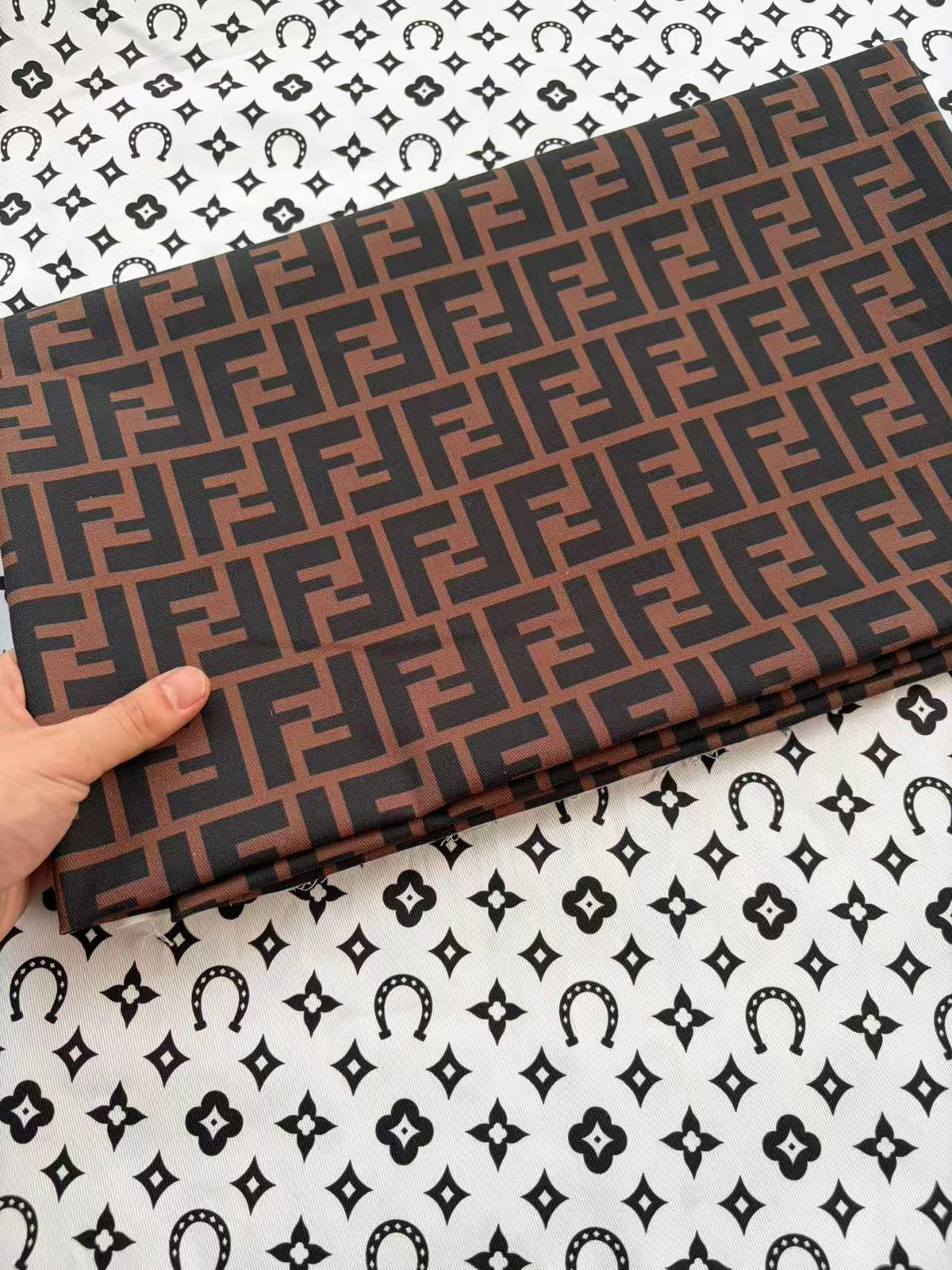 Brown Fendi Cotton Sewing Fabric for DIY Custom Crafts Projects