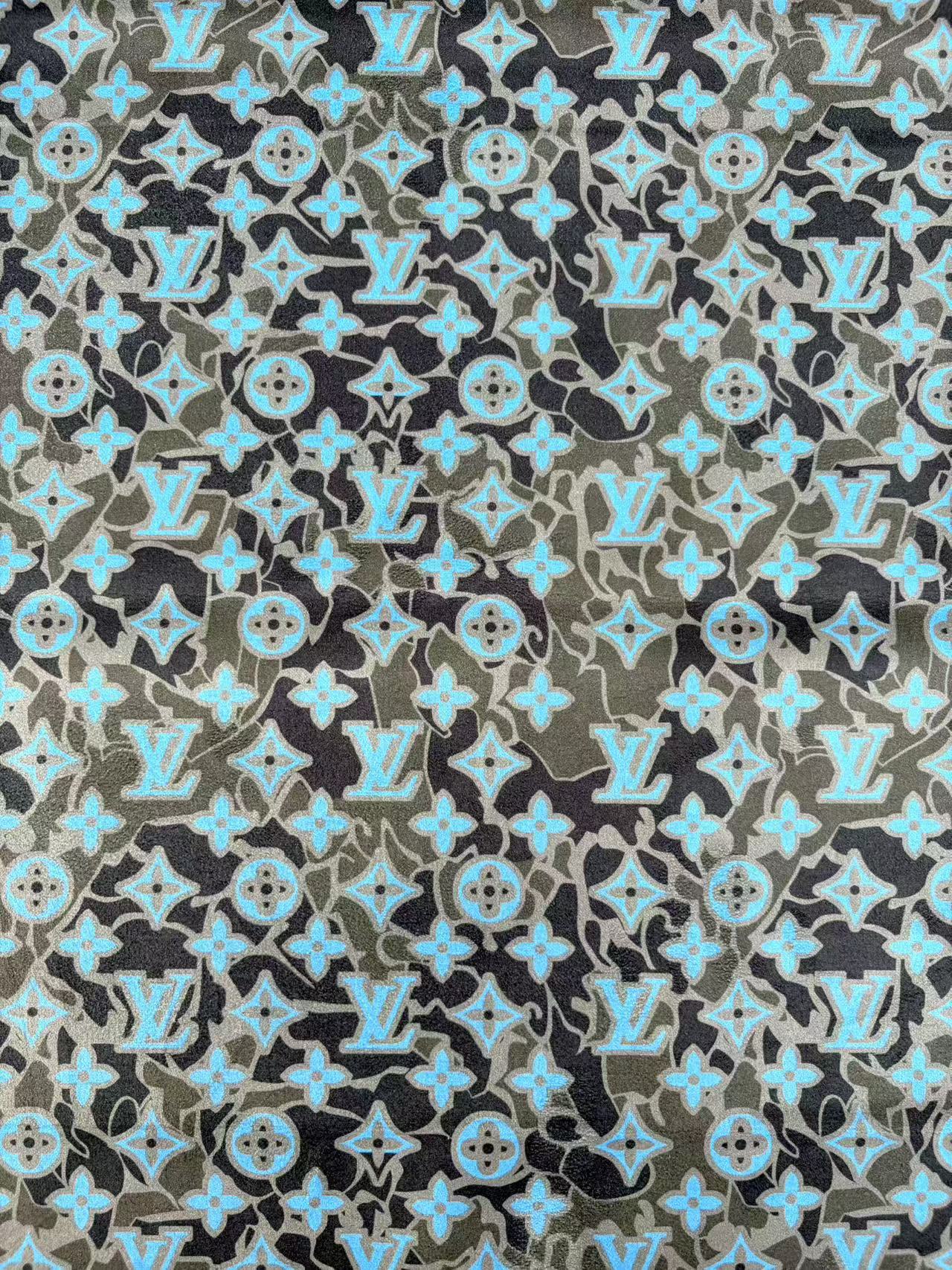 Black Blue LV Camo Suede Wrap Velvet Upholstery Fabric for Speaker Cover