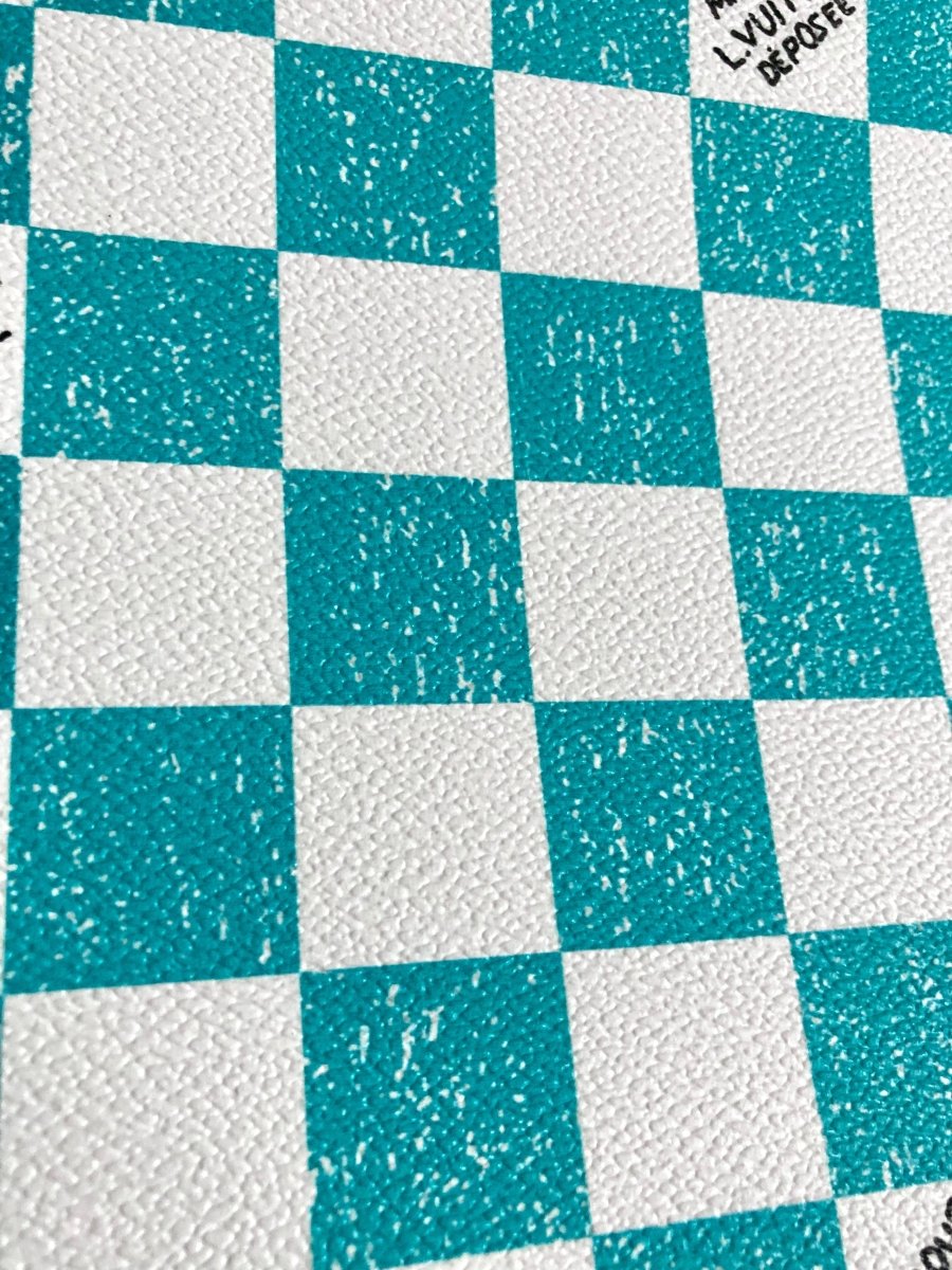 Aqua Green Handwriting LV Louis Vuitton Vinyl Faux Leather Designer Fabric for Bag - mingfabricstore