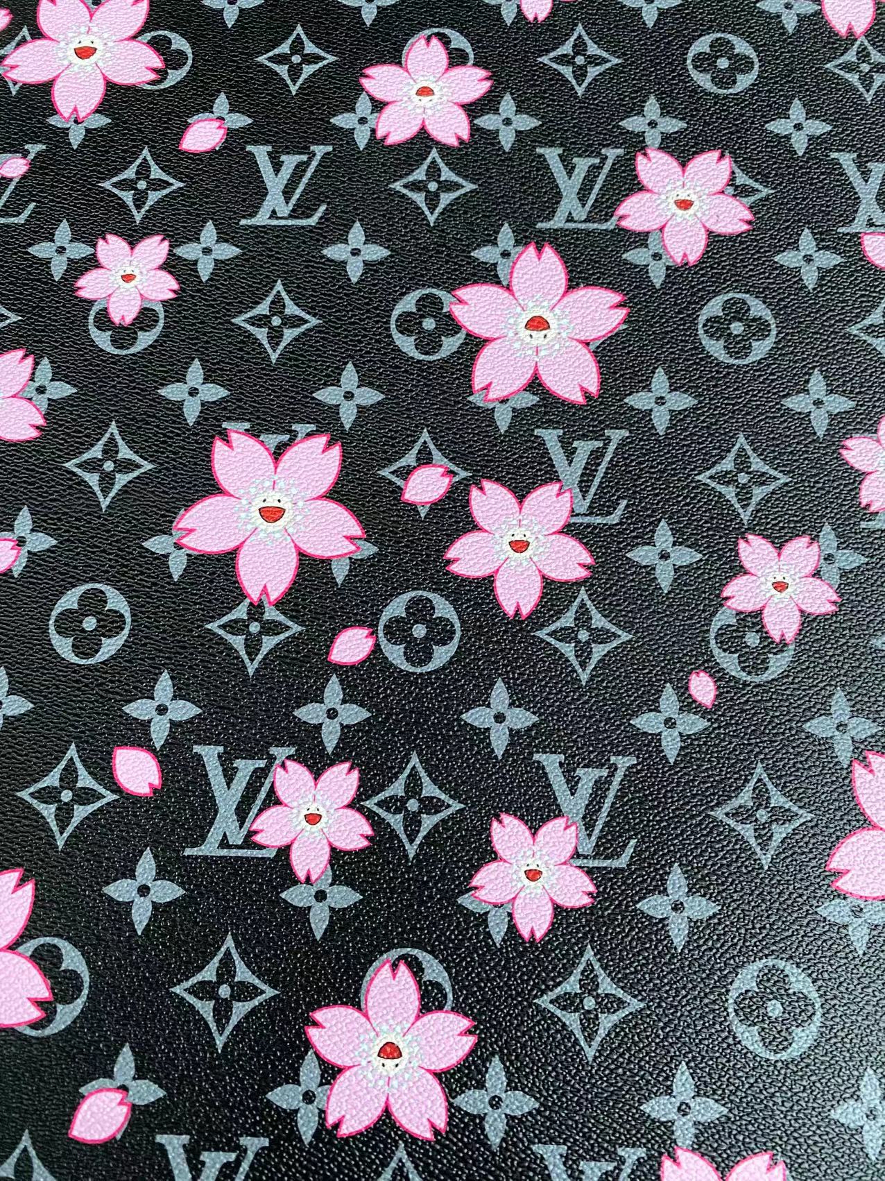 Black Cherry Takashi Murakami LV Leather Sheet for DIY