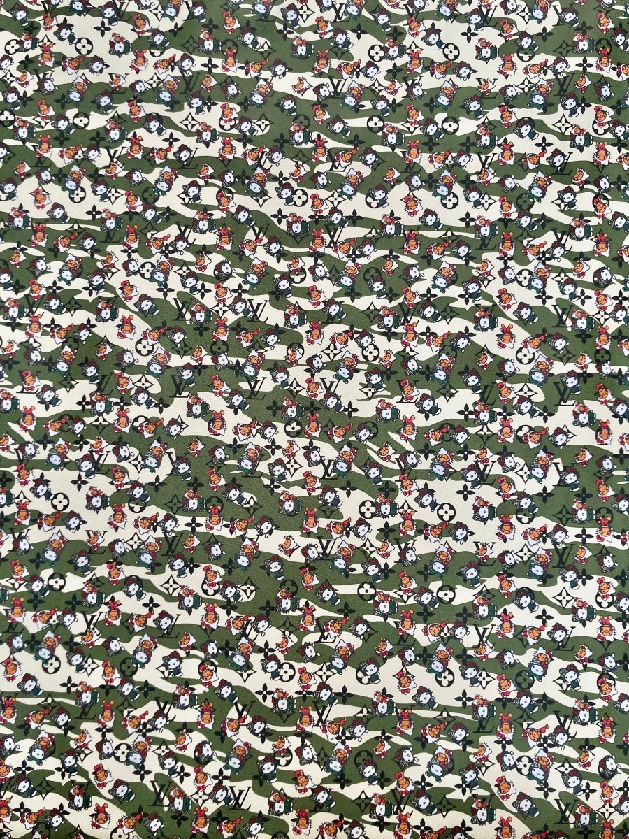 Bape Kitty Cartoon Camouflage LV Vinyl Faux Leather Fabric for Custom Sneakers DIY Crafts Sewing - mingfabricstore