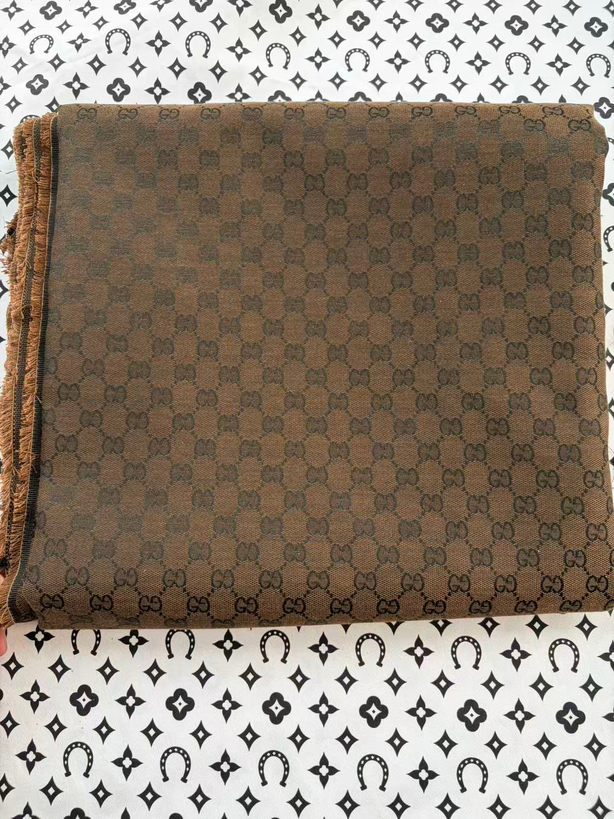 Dark Tan Gucci Jacquard Sewing Fabric for DIY Crafts Custom Sneaker