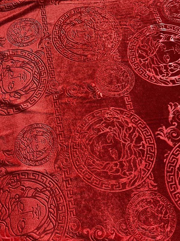 Beautiful Versace Red Velvet Designer Fabric for Sneakers Car Upholstery - mingfabricstore
