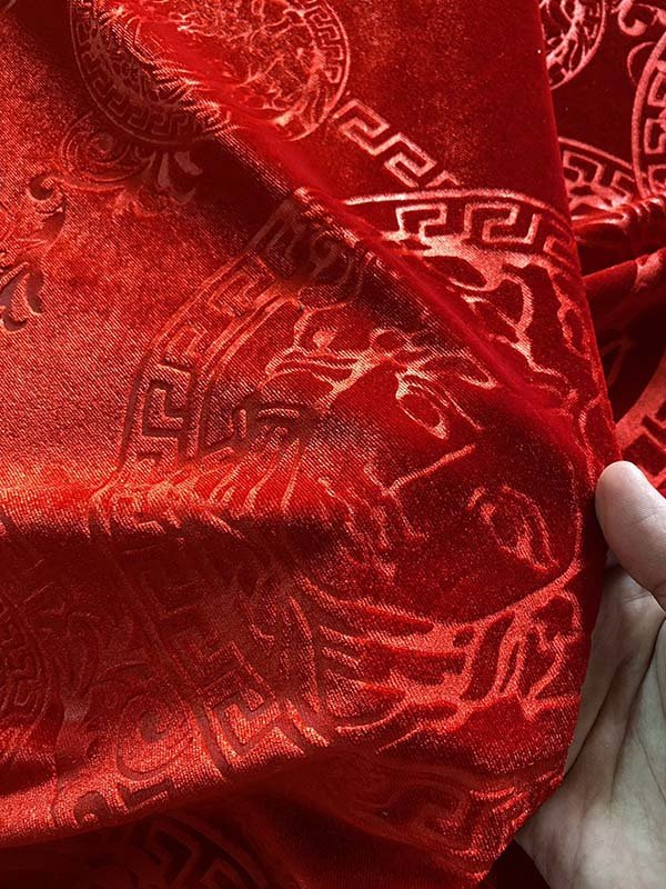 Beautiful Versace Red Velvet Designer Fabric for Sneakers Car Upholstery - mingfabricstore
