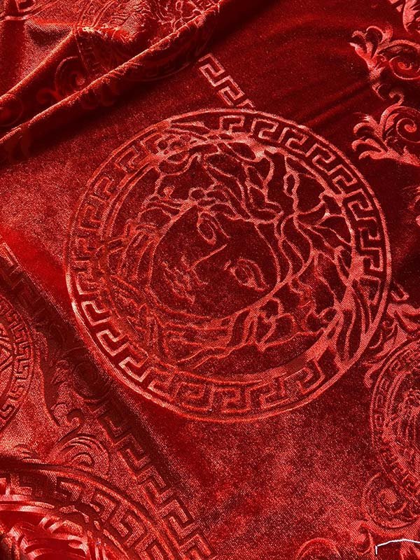 Beautiful Versace Red Velvet Designer Fabric for Sneakers Car Upholstery - mingfabricstore
