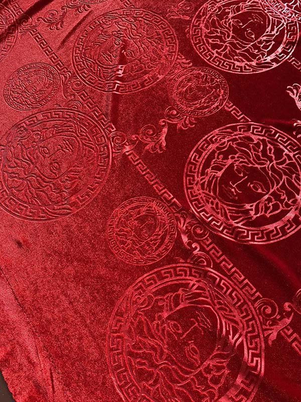 Beautiful Versace Red Velvet Designer Fabric for Sneakers Car Upholstery - mingfabricstore
