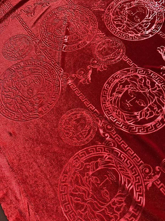 Beautiful Versace Red Velvet Designer Fabric for Sneakers Car Upholstery - mingfabricstore