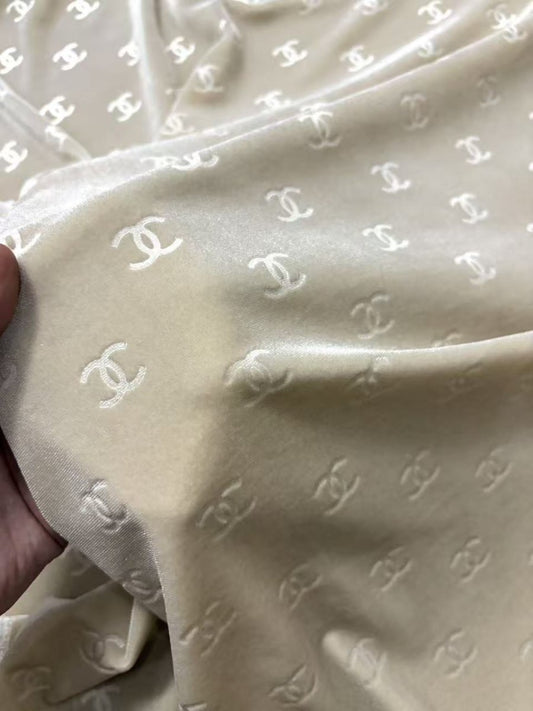 Beige Chanel Velvet Designer Fabric for Sewing Car Upholstery Interior Sneakers - mingfabricstore