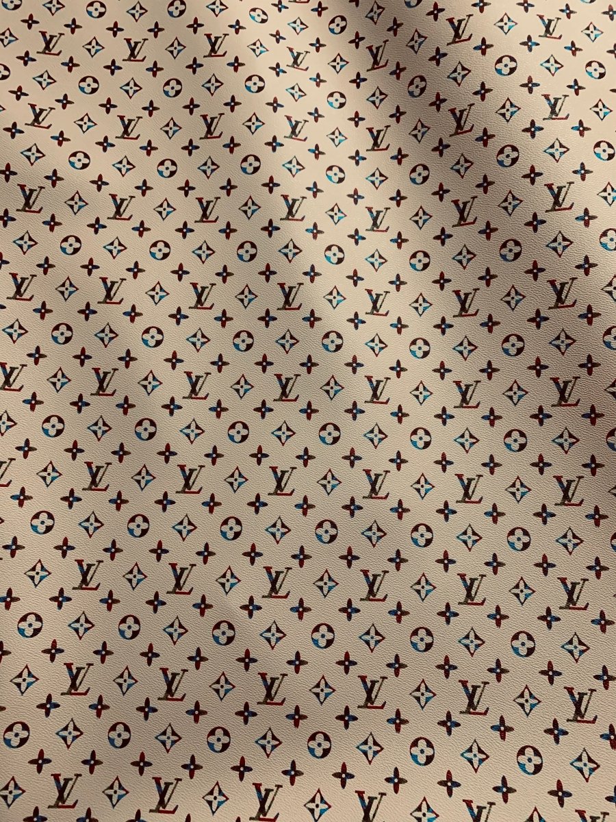 Beige Colorful Monogram LV Designer Inspired Faux Leather for Custom - mingfabricstore