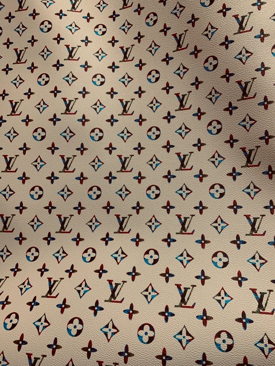 Beige Colorful Monogram LV Designer Inspired Faux Leather for Custom - mingfabricstore