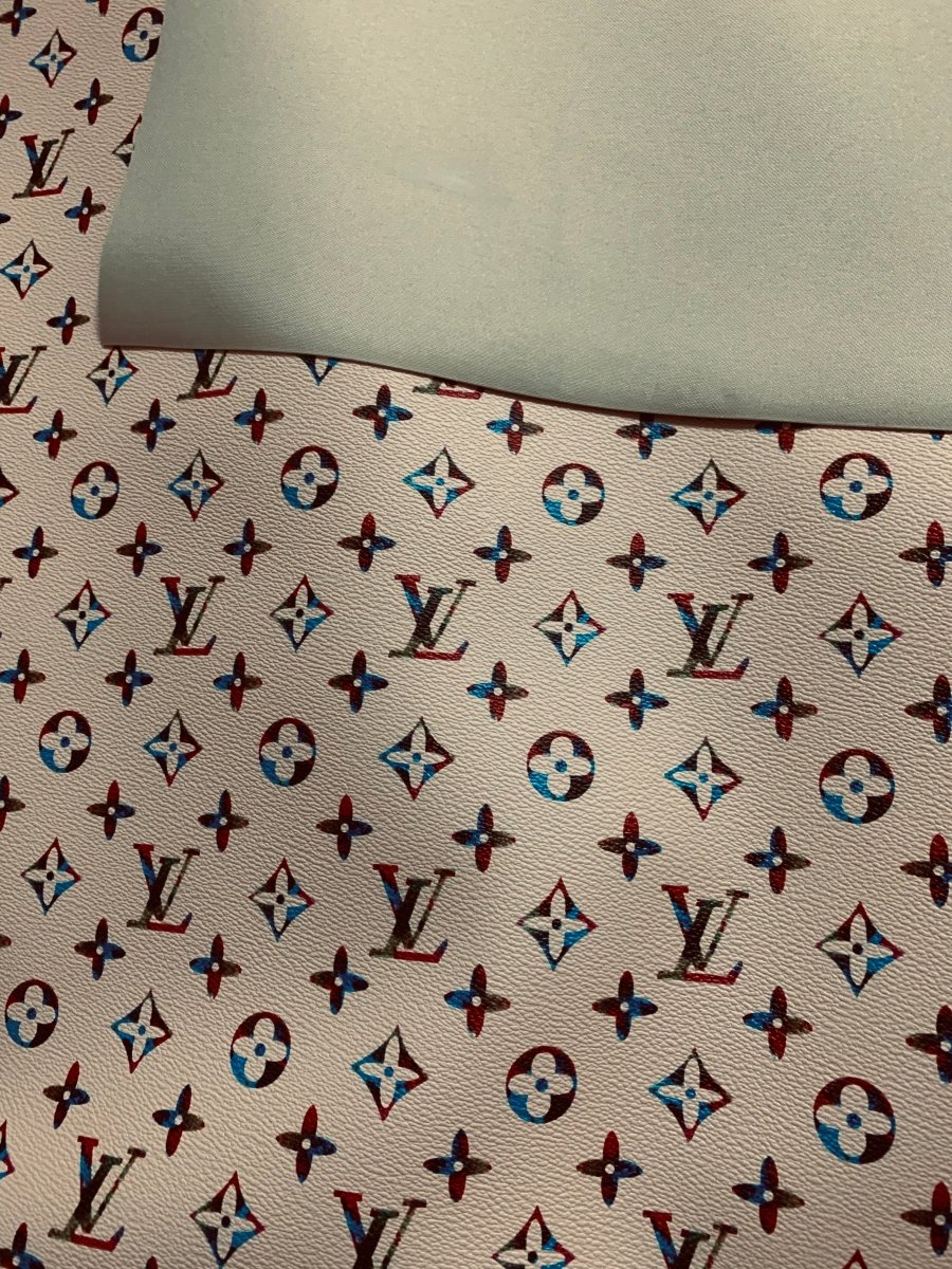 Beige Colorful Monogram LV Designer Inspired Faux Leather for Custom - mingfabricstore
