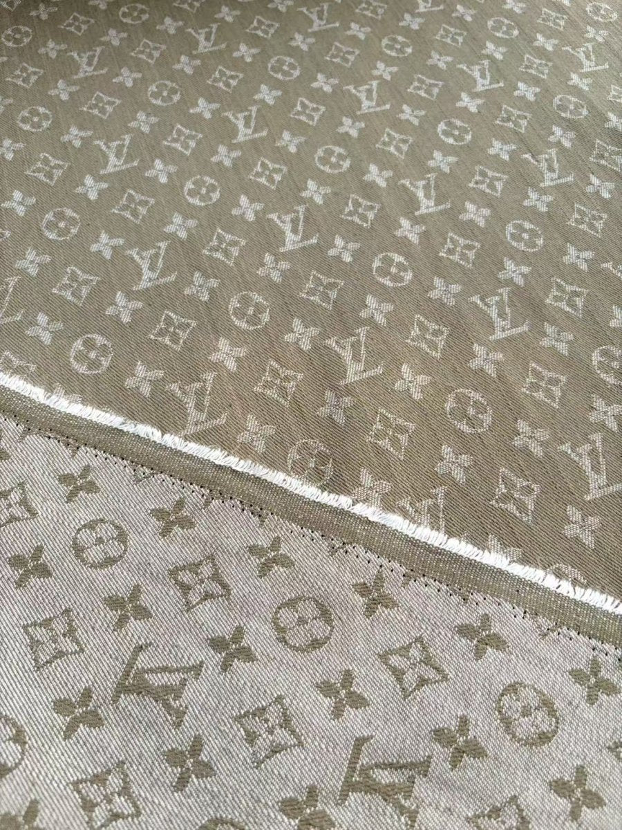 Beige Louis Vuitton Cotton Denim Designer Fabric Sold by Yard - mingfabricstore