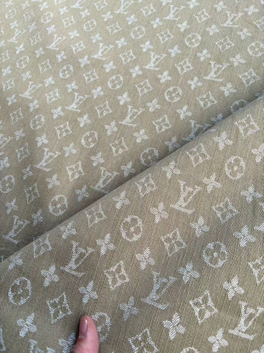 Beige Louis Vuitton Cotton Denim Designer Fabric Sold by Yard - mingfabricstore