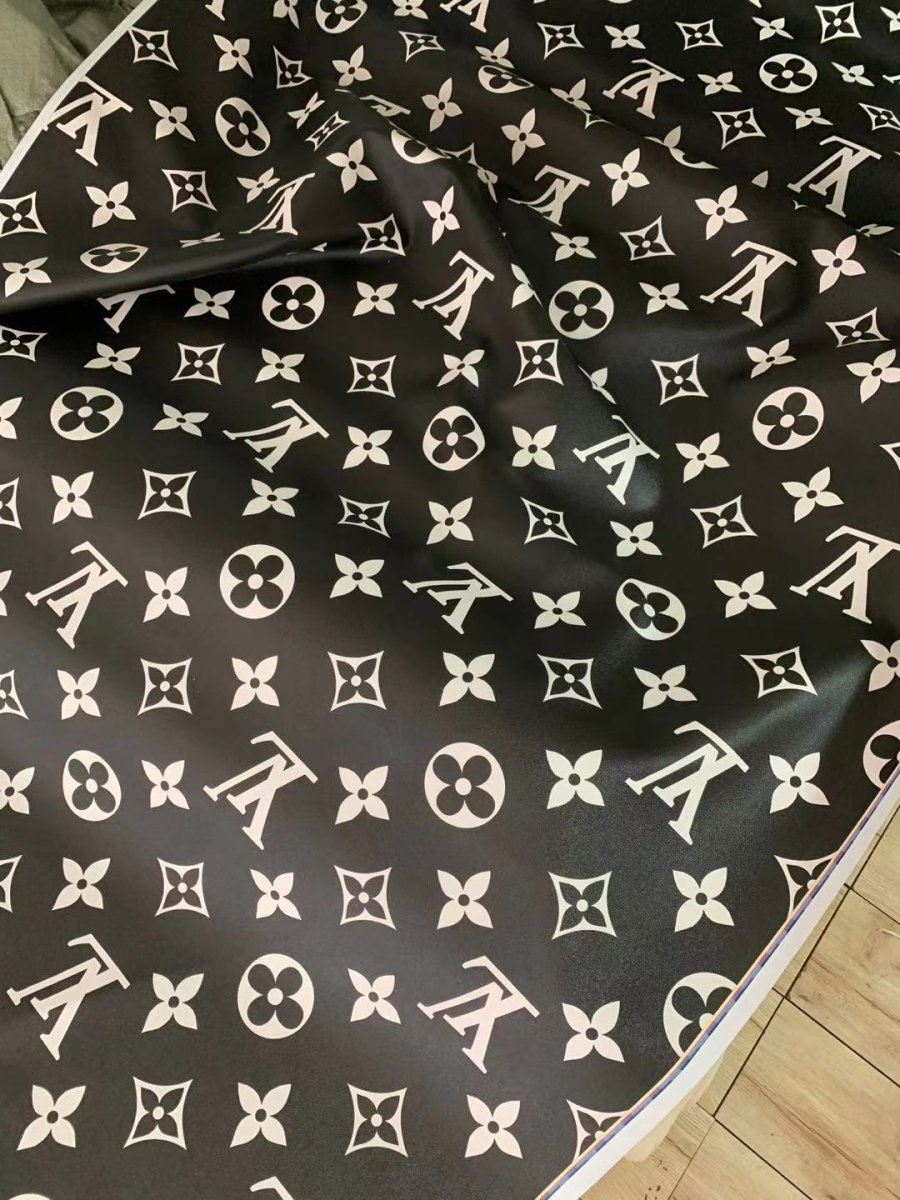 Big Letter Black Base Cream Letter LV Leather Fabric for Bag - mingfabricstore