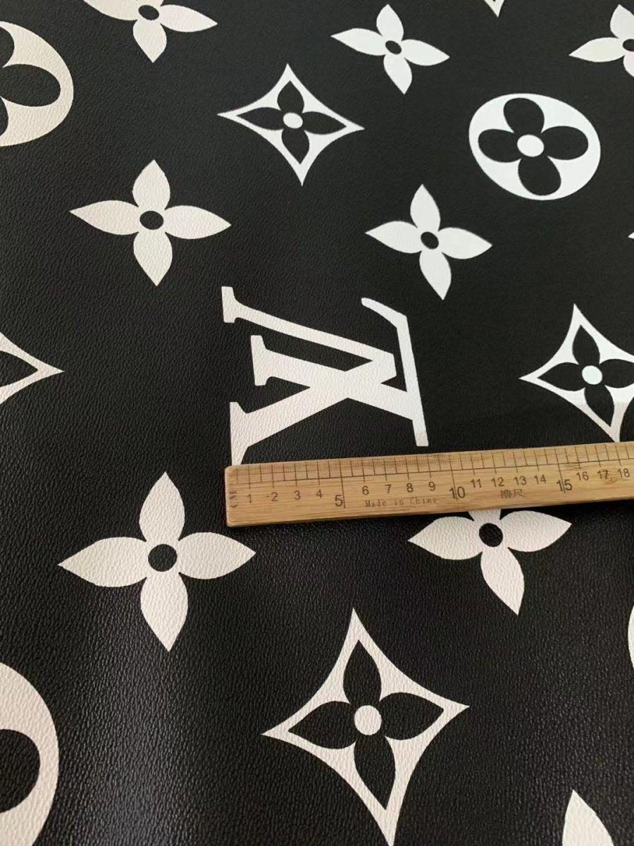 Big Letter Black Base Cream Letter LV Leather Fabric for Bag - mingfabricstore