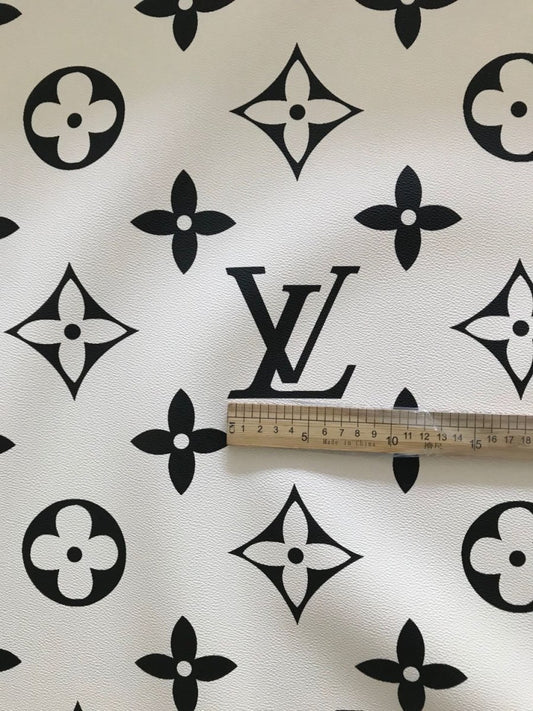 Big Letter Cream Base Black Letter LV Leather Fabric for Bag - mingfabricstore