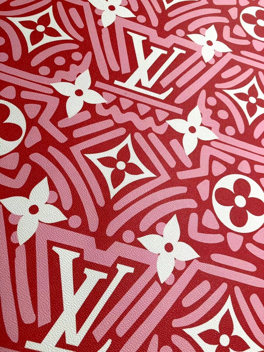 Big Letter Red White LV Leather Material for Custom Handcrafted - mingfabricstore