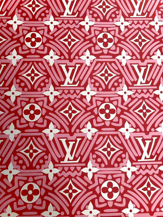 Big Letter Red White LV Leather Material for Custom Handcrafted - mingfabricstore
