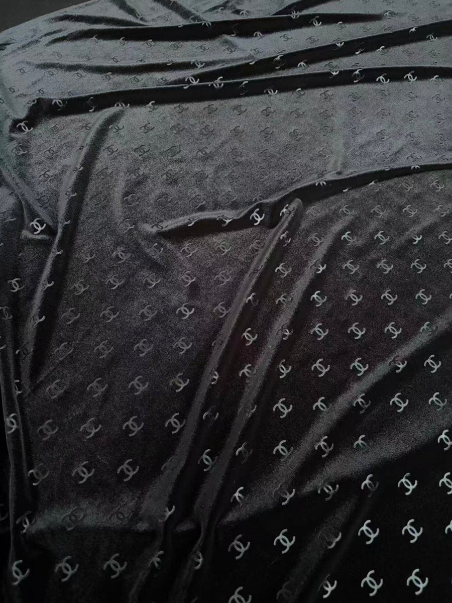 Black Chanel Velvet Fabric for Sneakers DIY Crafts - mingfabricstore