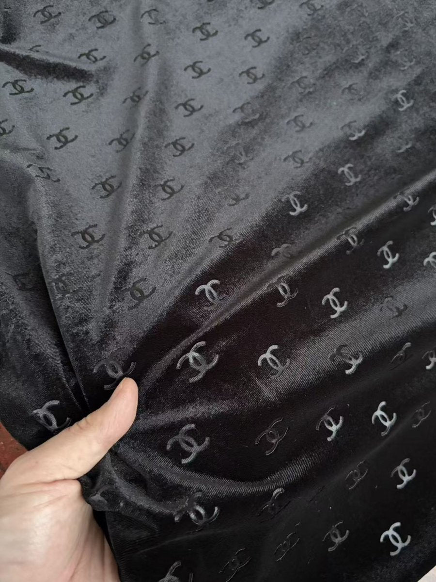 Black Chanel Velvet Fabric for Sneakers DIY Crafts - mingfabricstore