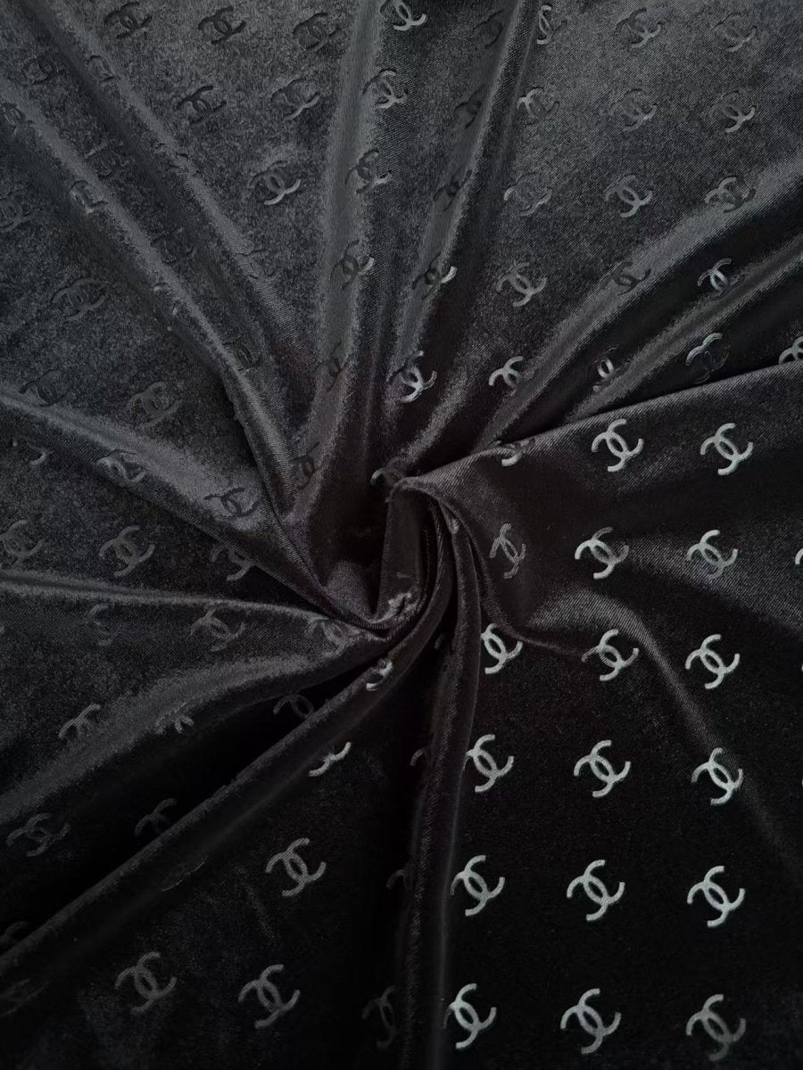 Black Chanel Velvet Fabric for Sneakers DIY Crafts - mingfabricstore