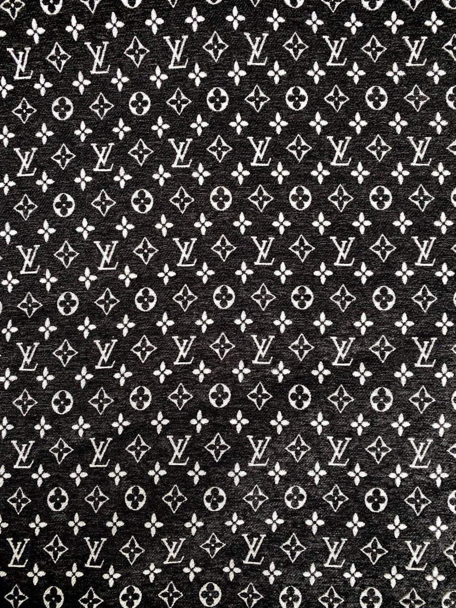 Black Chenille LV Fabric Louis Vuitton Designer Furniture Fabric for Handmade DIY Sewing - mingfabricstore