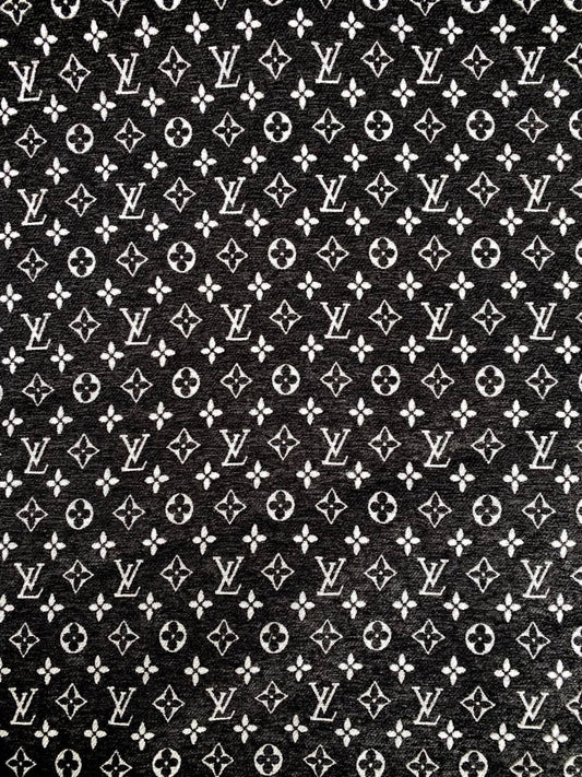 Black Chenille LV Fabric Louis Vuitton Designer Furniture Fabric for Handmade DIY Sewing - mingfabricstore