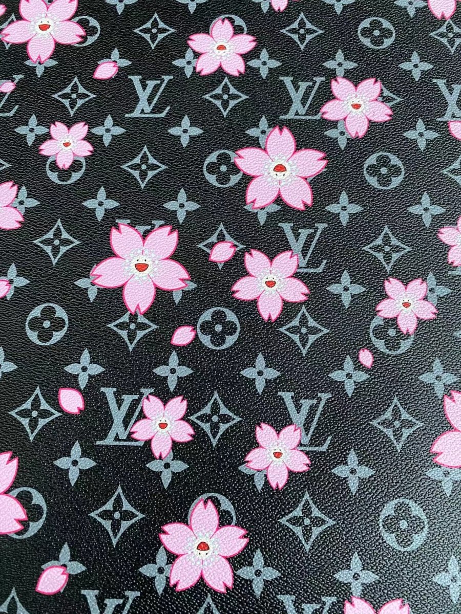 Black Cherry Takashi Murakami LV Leather Sheet for DIY - mingfabricstore