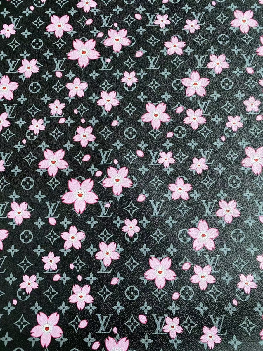 Black Cherry Takashi Murakami LV Leather Sheet for DIY - mingfabricstore