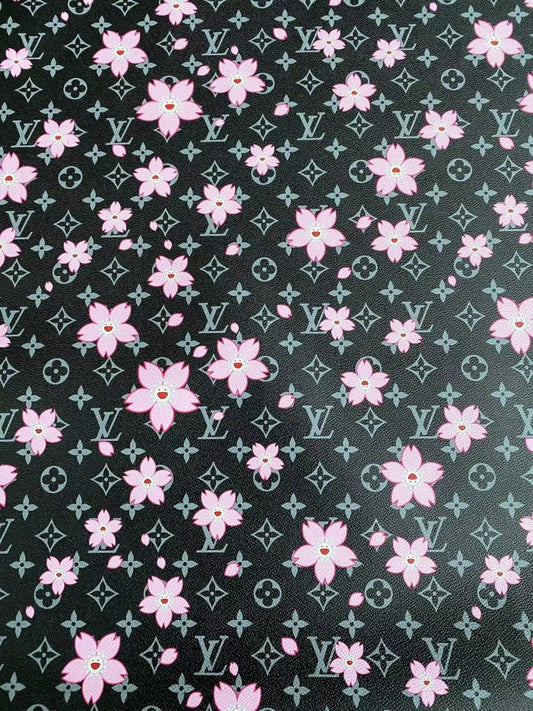 Black Cherry Takashi Murakami LV Leather Sheet for DIY - mingfabricstore