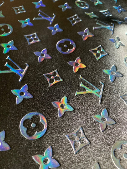 Black Colorful Embossed LV Leather Designer Fabric for Slipper Sneaker - mingfabricstore