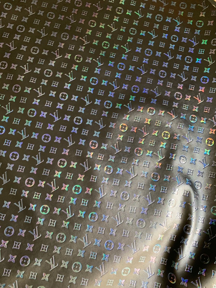 Black Colorful Embossed LV Leather Designer Fabric for Slipper Sneaker - mingfabricstore