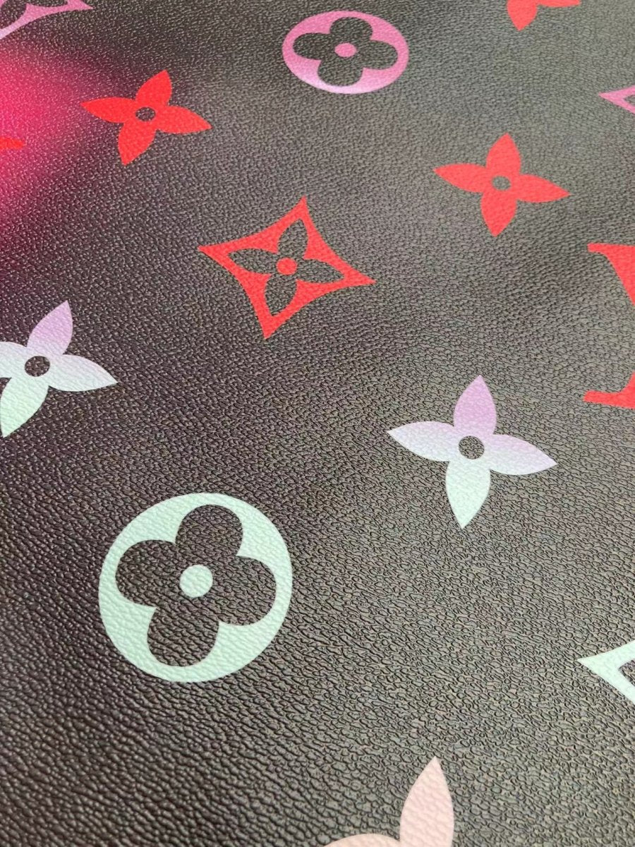 Black Colorful Lv By the Pool Faux Leather Vinyl Designer Fabric for Custom - mingfabricstore