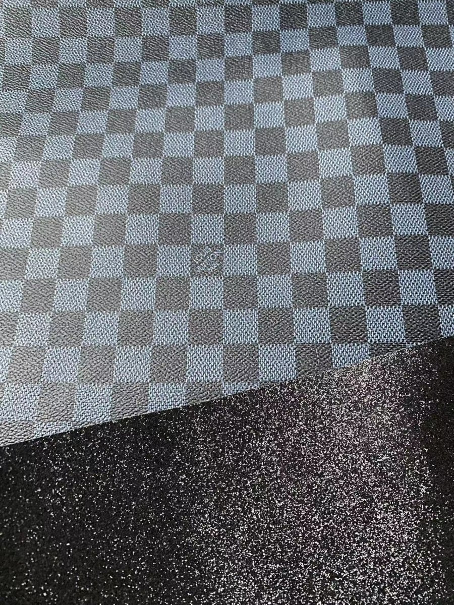 Black Damier LV Check Double Side Leather for Handmade DIY Projects - mingfabricstore