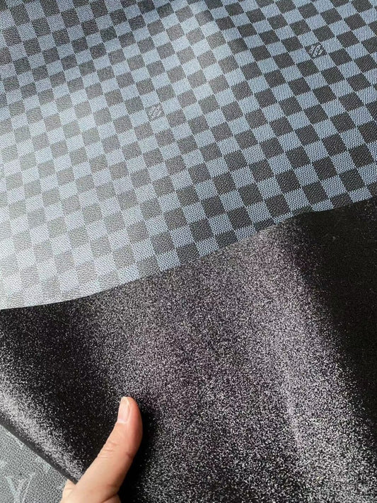 Black Damier LV Check Double Side Leather for Handmade DIY Projects - mingfabricstore