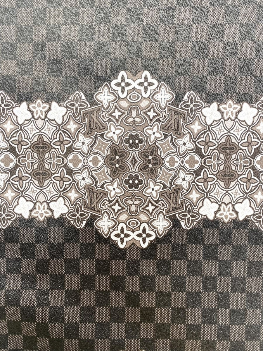 Black Designer LV Damier Check Leather Vinyl Fabric for Handmade DIY Crafts Sewing Upholstery - mingfabricstore