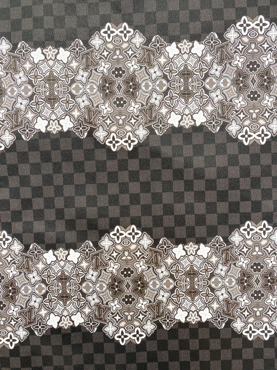 Black Designer LV Damier Check Leather Vinyl Fabric for Handmade DIY Crafts Sewing Upholstery - mingfabricstore