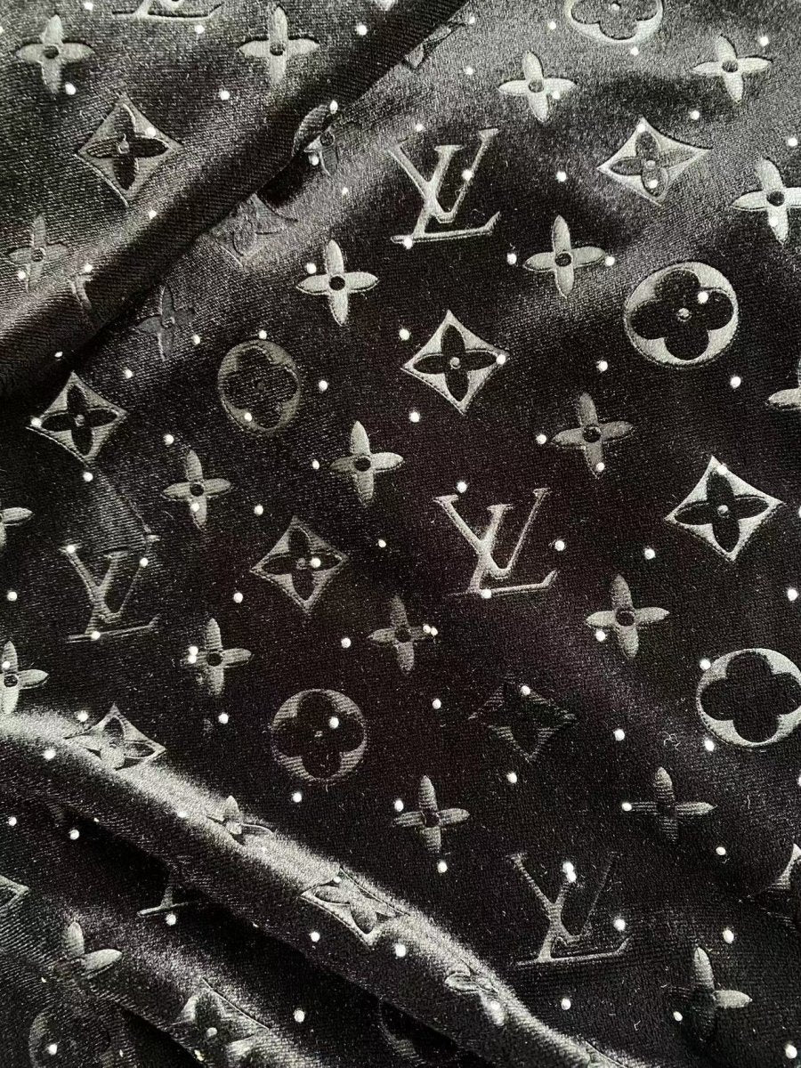 Black Diamond LV Louis Vuitton Velvet Fabric for Sewing Handmade Custom Sneakers Project - mingfabricstore