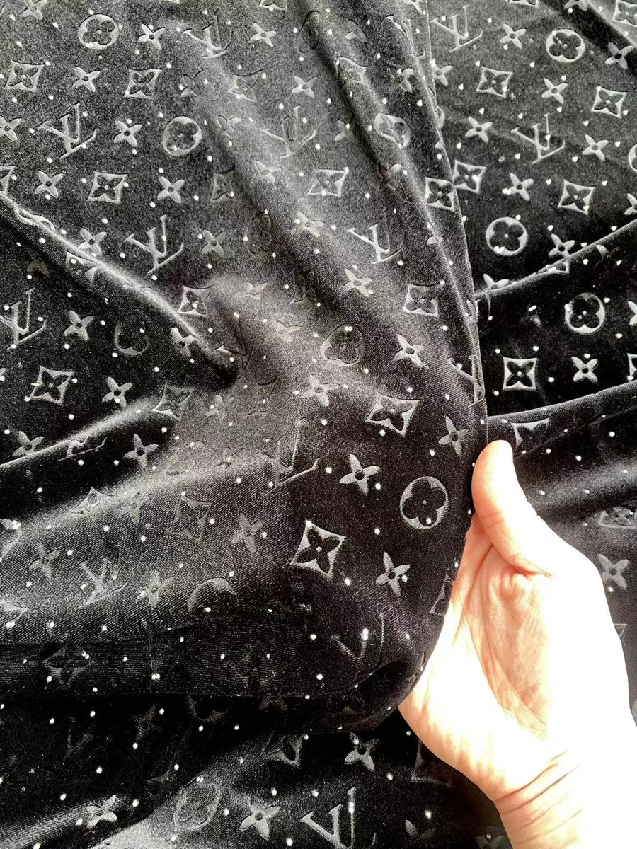 Black Diamond LV Louis Vuitton Velvet Fabric for Sewing Handmade Custom Sneakers Project - mingfabricstore