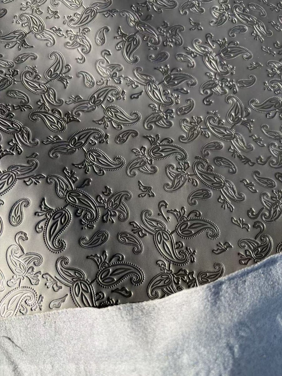 Black Embossed Paisley Bandana Leather for Horse Saddlery DIY Crafts - mingfabricstore