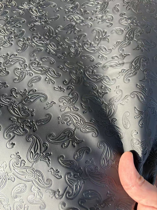 Black Embossed Paisley Bandana Leather for Horse Saddlery DIY Crafts - mingfabricstore