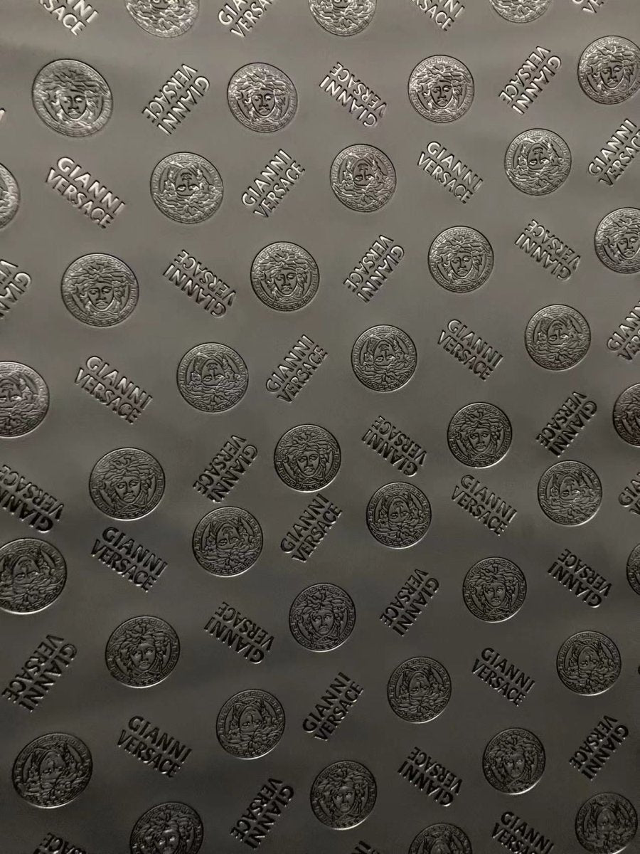 Black Embossed Versace Premium Quality Leather Designer Fabric - mingfabricstore