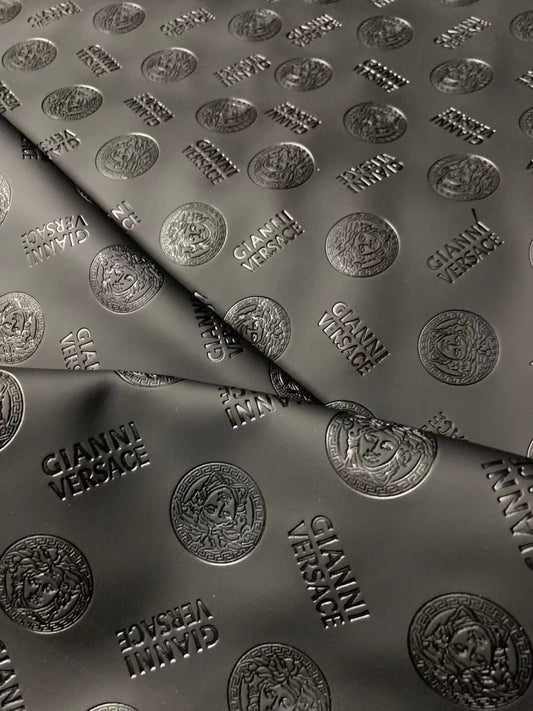 Black Embossed Versace Premium Quality Leather Designer Fabric - mingfabricstore